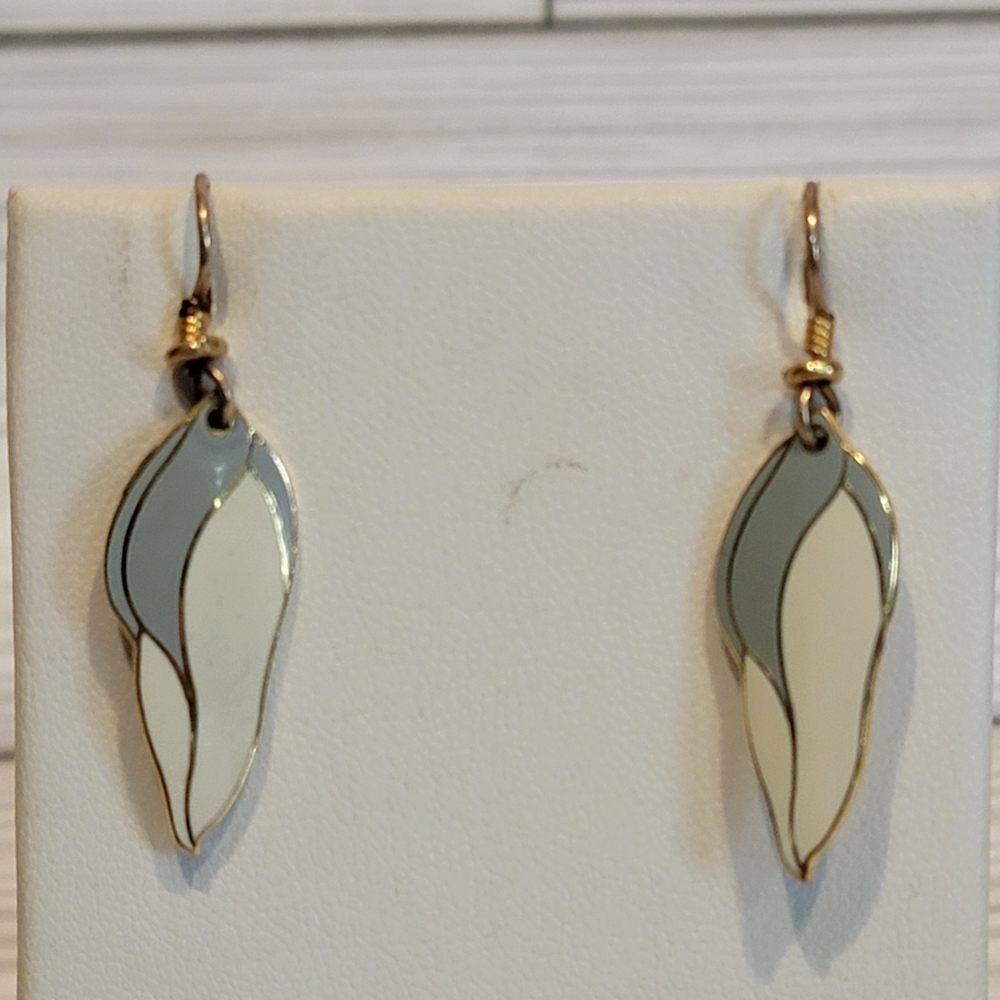 Vintage Laurel Burch Barbee’s Blossom Enamel Leaf Dangle Earrings Signed